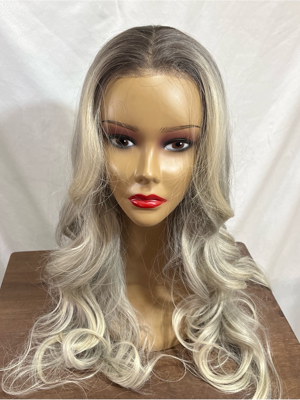 Long Wavy Lace Front Wig in Ash Blonde and Silver.  24”